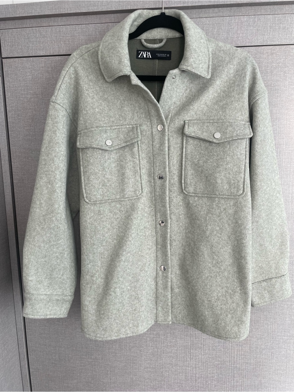 Zara Light Grey Snap Front Shirt Jacket